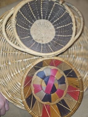 Decorative Basket Set in Natural, Black, Red/Pink, Blue and Tan